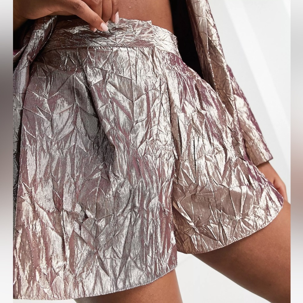 ASOS DESIGN metallic suit short in silver
